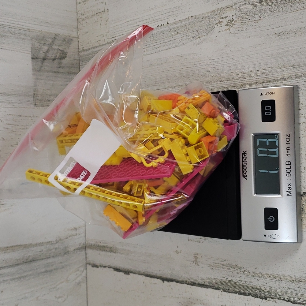 Lego mixed size orange pink purple yellow bricks bag 1 pound
